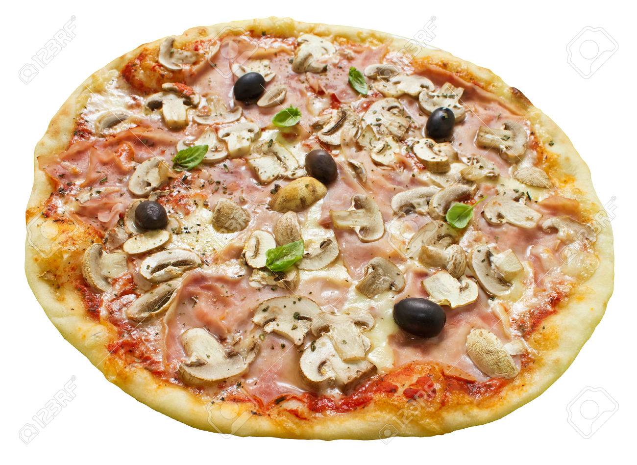 22968129-Isolated-rustic-thin-crust-pizza-with-tomato-sauce-mozzarella-ham-mushrooms-olives-and-fresh-basil-Stock-Photo.jpg